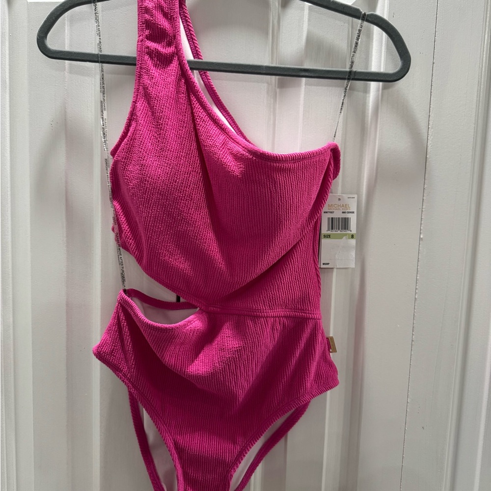 Michael Kors Cerise One-Shoulder Swimsuit